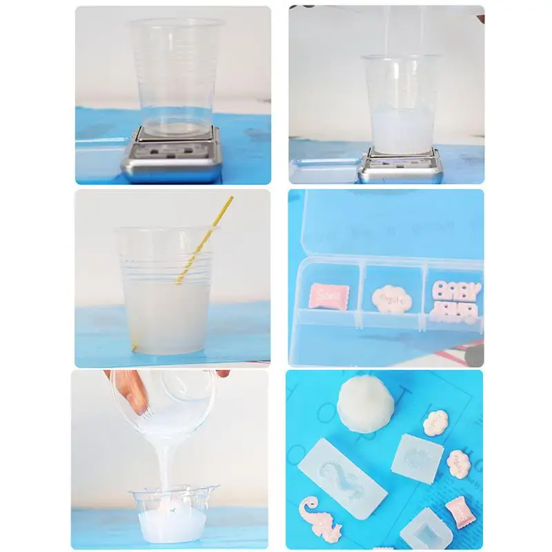 Silicone Mold Making Kit 2Bottles Liquid Silicone For Molding Making Molds Silicone Set For Molding Rubber Bubble Free Translucent Clear Mixing Ratio 1:1