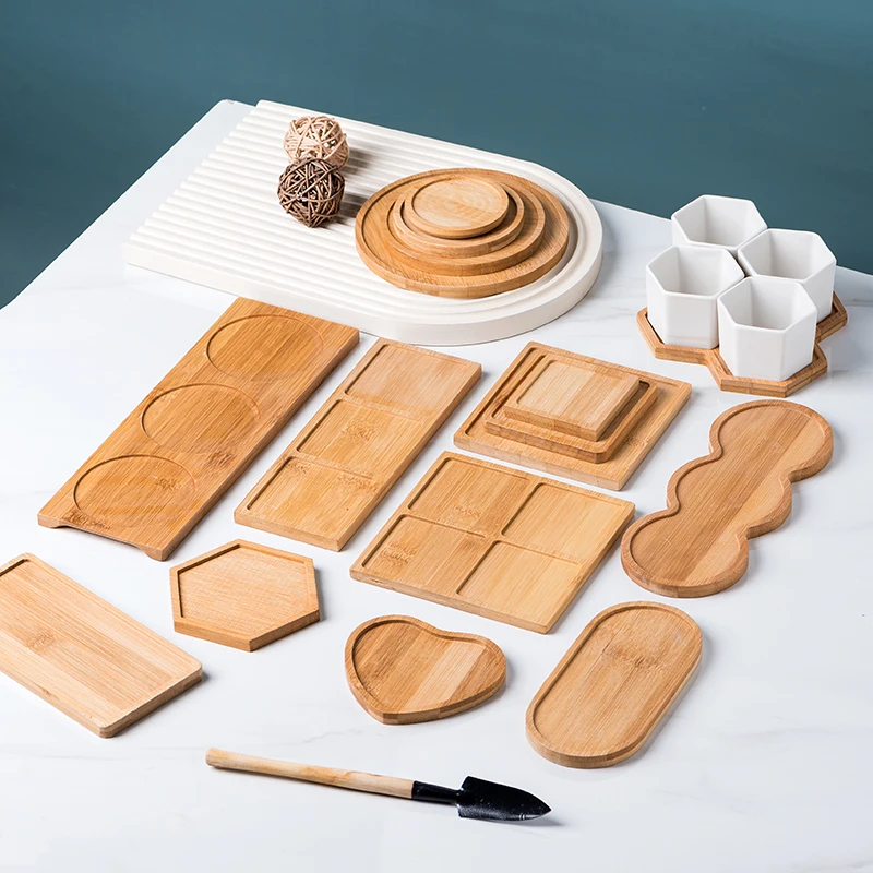 Wooden Soap Dispenser Tray Multi Bamboo Multi Shape Wooden Holder Pot Tray Home Decor Garden Supplies  Photography Props Coaster 2