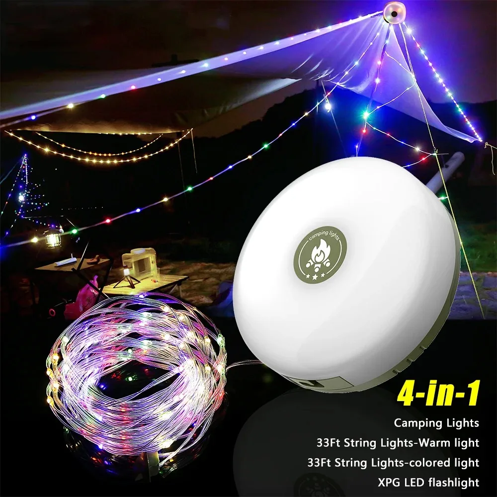 Camping Light USB Rechargeable 10meter Light String Outdoor Tent RGB Atmosphere XTE LED Flashlight with Magnet Hook