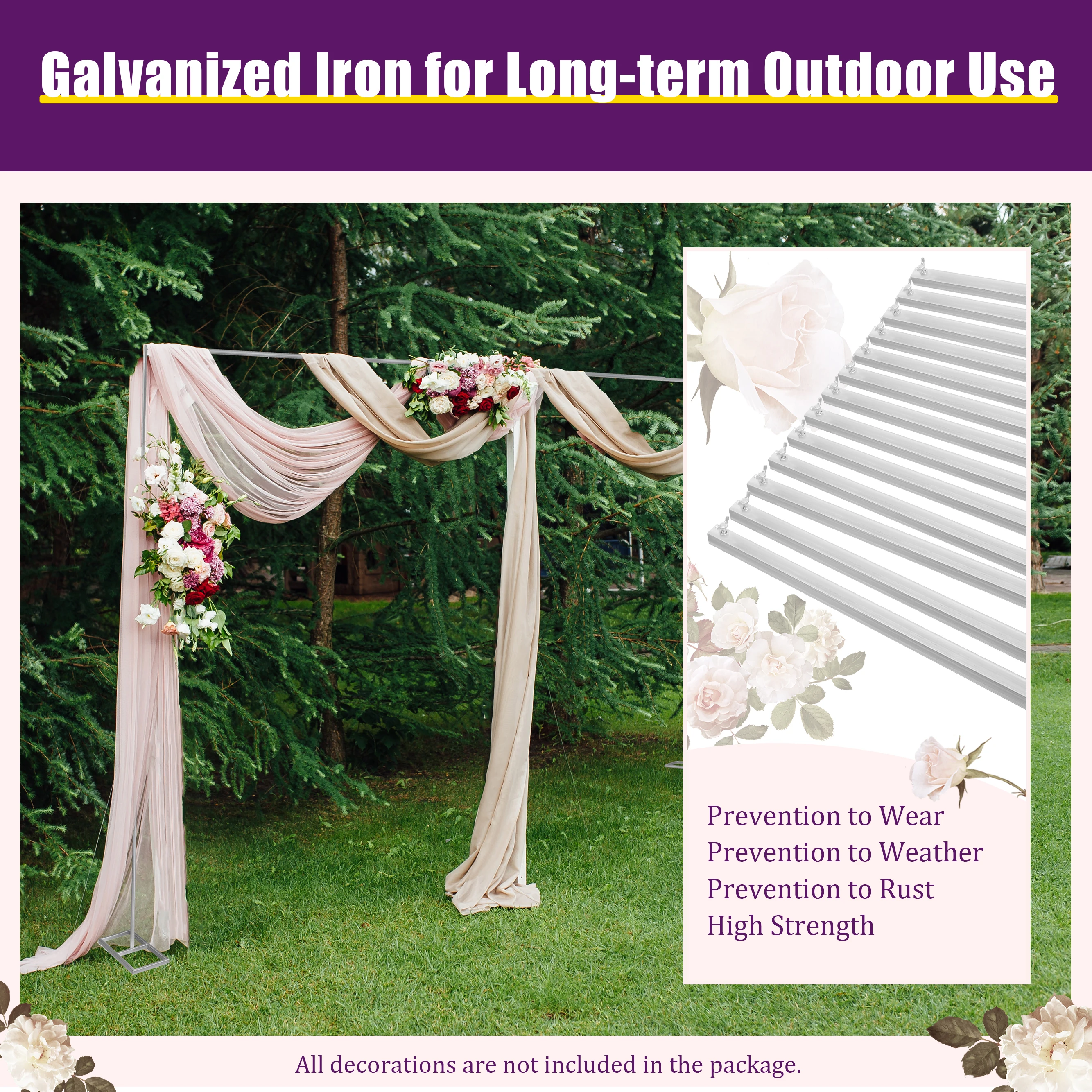 9.8ft Galvanized Iron Wedding Arch Stand,Elegant Durable Backdrop for  Weddings,Parties,DIY Decor,Plant Climbing,Strong Stability - AliExpress, image size:2667x2667