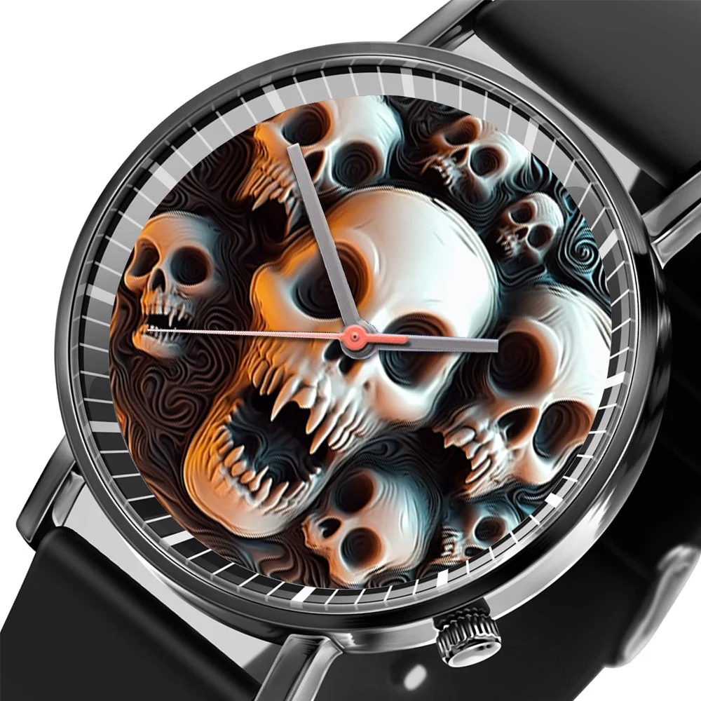 Fashion 2024 Hot White Skull Design Men's and Women's Quartz Watch Casual Black Silicone Gift Clock Wristwatch 4