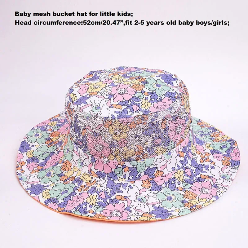 Children Bucket Hat for Girls Flower Baby Beach Mesh Hat Toddler Kids Wide Brim UV Protection Outdoor Panama Summer Sun Caps