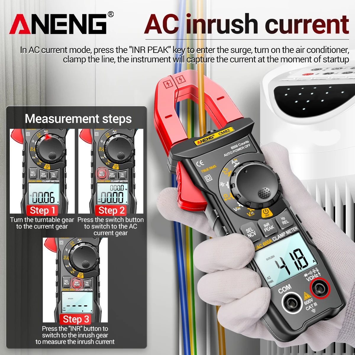 ANENG CM82 Digital Clamp Meter 6000 Counts True RMS NCV 600V Voltage 600A DC/AC Current Digital Multimeter Clamp Current Meter digital multimeter multimeter tester