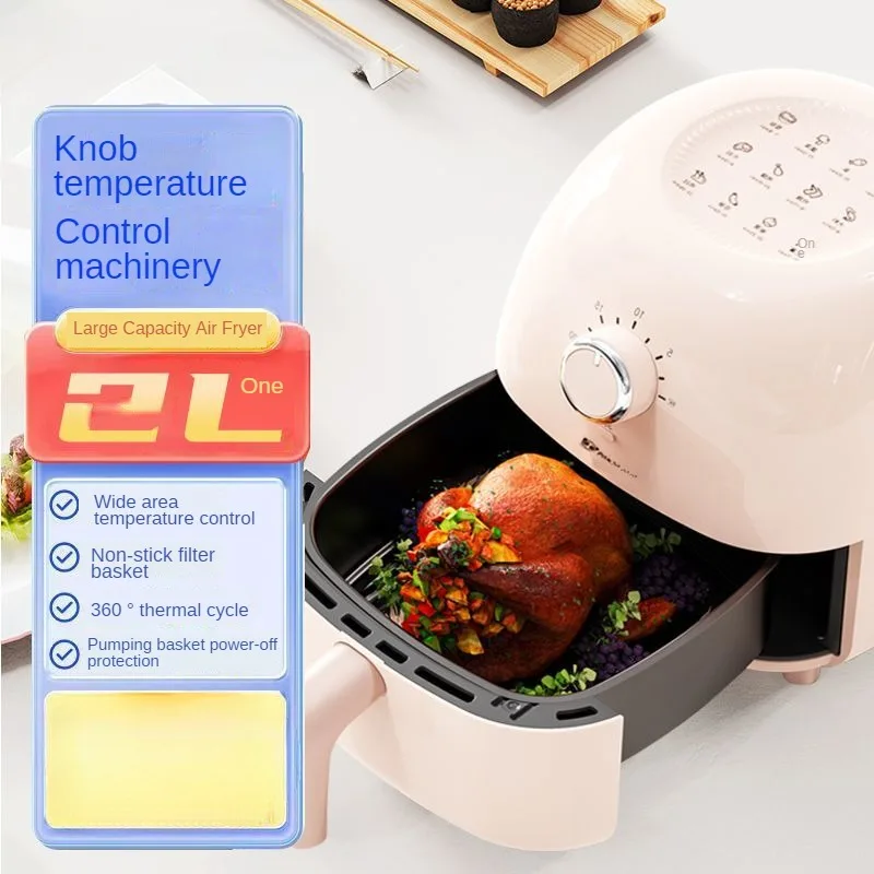 2L Air Fryer Fully Automatic Knob Smoke-free Time Setting Intelligent Temperature Control Auto Power Off Home Air Fryer 3