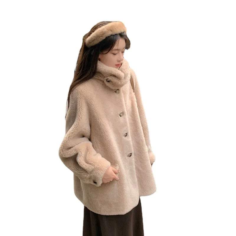 Korean Silhouette Granule Wool Coat Women's Loose Plus-size Autumn and Winter Sheep Shear Fur All-in-one Fur Coat