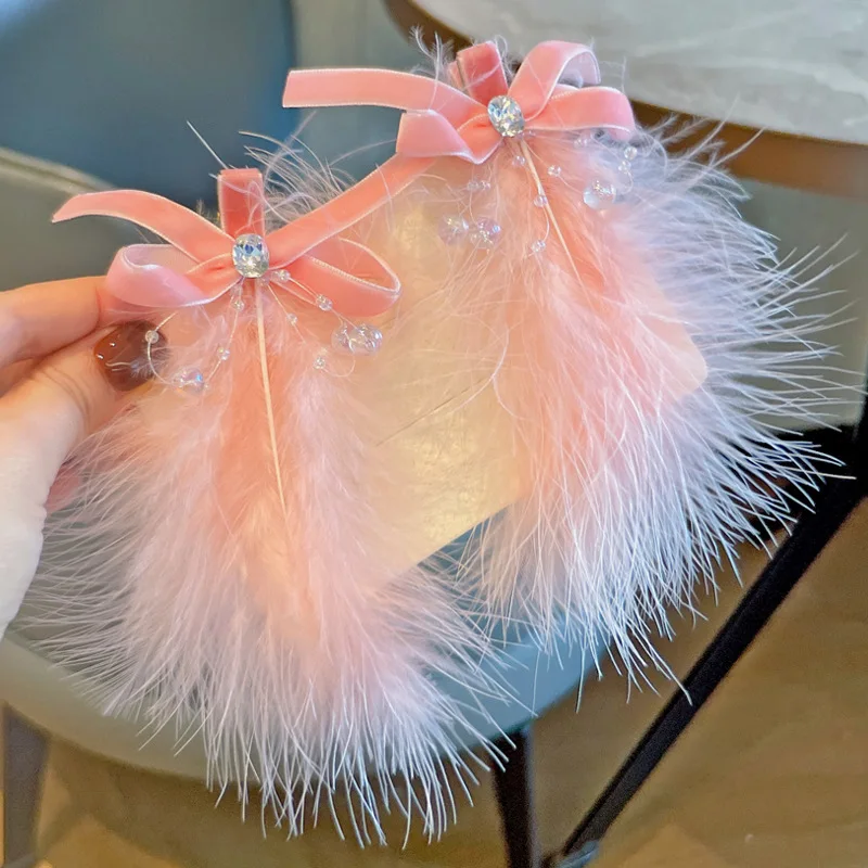 

2PCS New Fashion Feather Velvet Bow Hair Clips Lovely Gilr Hairpins Hair Accessories Barrettes For Kid Headdress