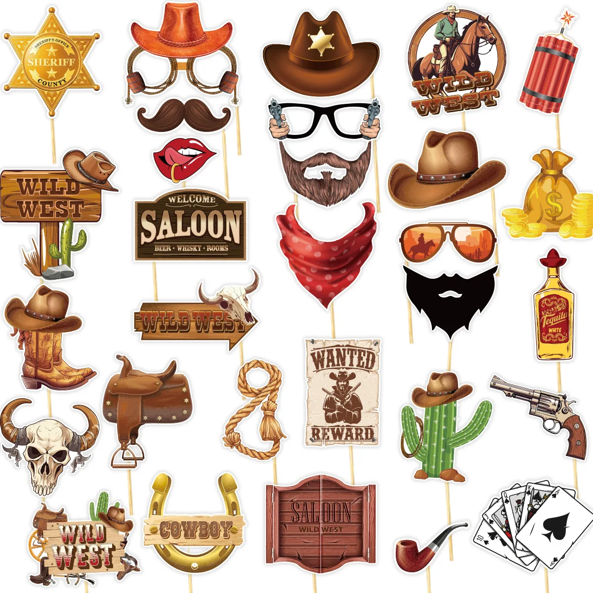 30Pcs/Pack Western Cowgirl Theme Photo Booth Props Cowboy Hat Boots Costume  Mask for Birthday Bachelorette Party Decoration - AliExpress, image size:1200x1200