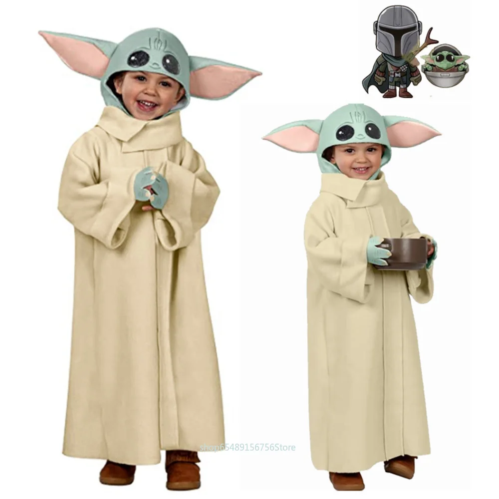 Baby Boys Girls Yoda Robe Costume Cosplay Yoda Grugo Bambini Tuta Collana In Lega Accessori Regalo Per La Festa Di Natale
