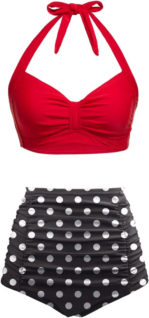 Holipick Women High Waisted Bikini Set Two Piece Swimsuit Tummy Control Bathing Suit Vintage Halter Swimwear