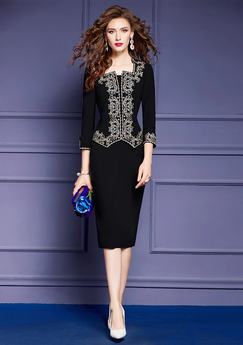 

Luxury Embroidery Beading Red Black Special Events Party Dresses for Women 2023 Autumn Retro Fashion Plus Size Vestido Robe