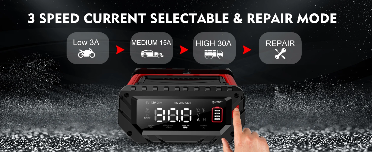 30A/26A/20A 12V 24V Automatic Battery Charger Pulse Repair Maintainer for ATV Tr