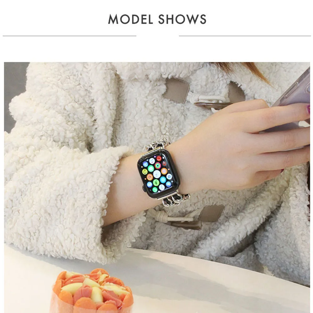 Metal + Leather Strap for Apple Watch 45mm 41mm 44mm 40mm 42mm 38mm Women's Fashion Bracelet Wristband for iWatch Series 87654SE