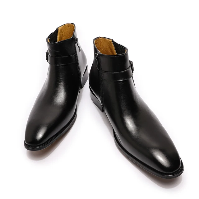 Luxe Mannen Enkellaars Lederen Schoenen Zwart Blauw Hoogwaardige Rits Gesp  Chelsea Boot Kantoor Trouwjurk Schoenen Mannen laarzen - AliExpress