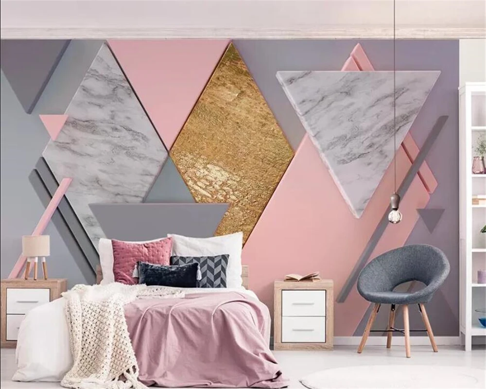 

wellyu Custom 3d wallpaper photo murals pink new diamond geometry Nordic 3d stereo mural background wall paper papel de parede