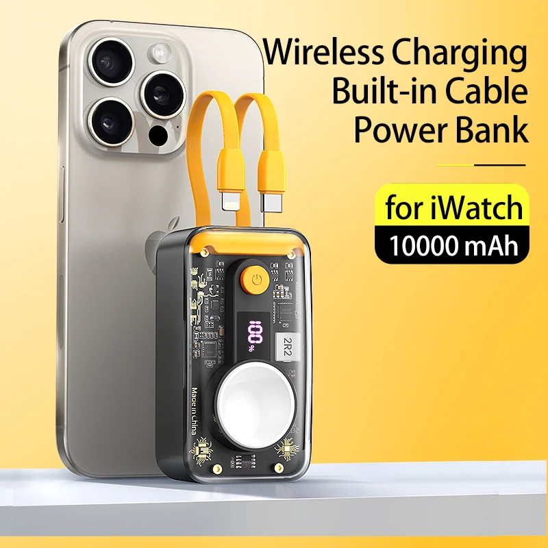 Wireless with Built-in Cable PowerBank PD20W for Apple Watch s1-s9 Portable Battery Source for iPad Air mini 10000mAh PD 20W