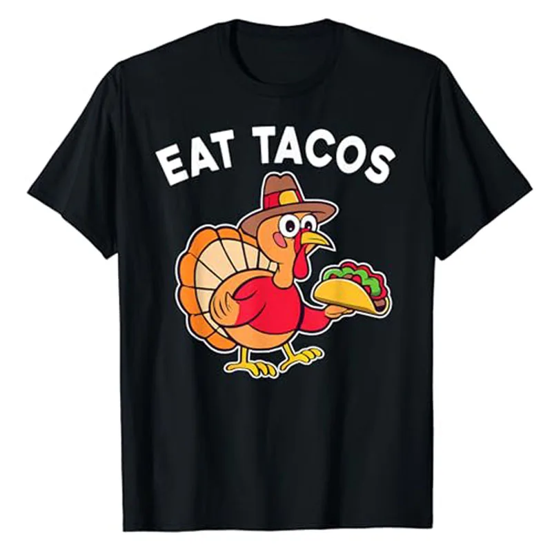 

Funny Thanksgiving Turkey Eat Tacos Mexican Thanksgiving Fun T-Shirt Thankful Halloween Costume Gifts Saying Tee Graphic Outfits