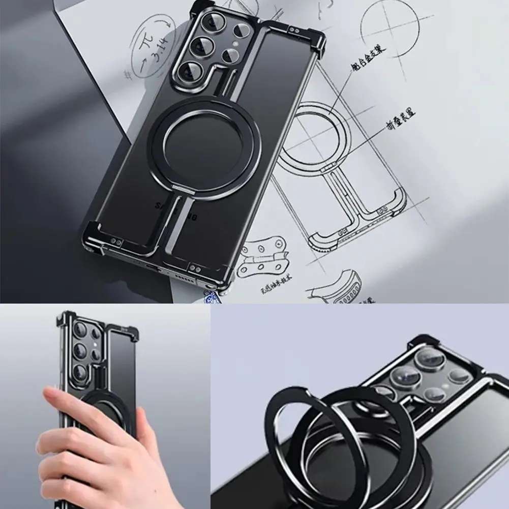 Metal Magnetic Phone Case for Samsung Galaxy S24 Galaxy S24Plus Galaxy S24Ultra Metal Phone Bumper With Finger Holder Cover