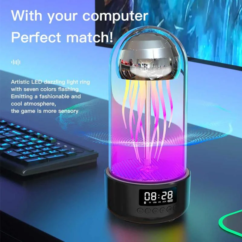 

Creative 3in1 Colorful Jellyfish Lamp With Clock Luminous Portable Stereo Breathing Light Smart Decoration Bluetooth Speaker