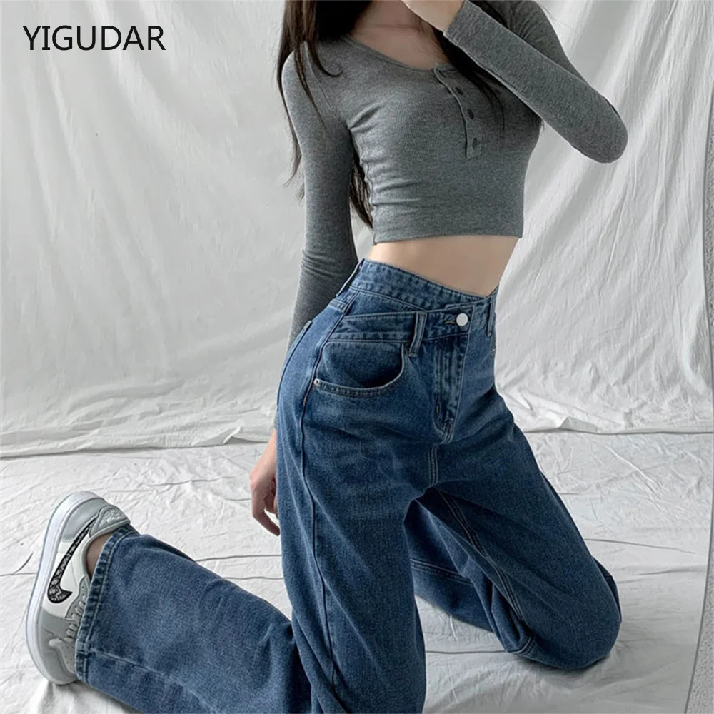 High Waist Water Wash Irregular Jeans Woman's Casual Simplicity Straight Denim Long Pants Women Street Jeans 2022 New jeans davidoff cool water game woman 50