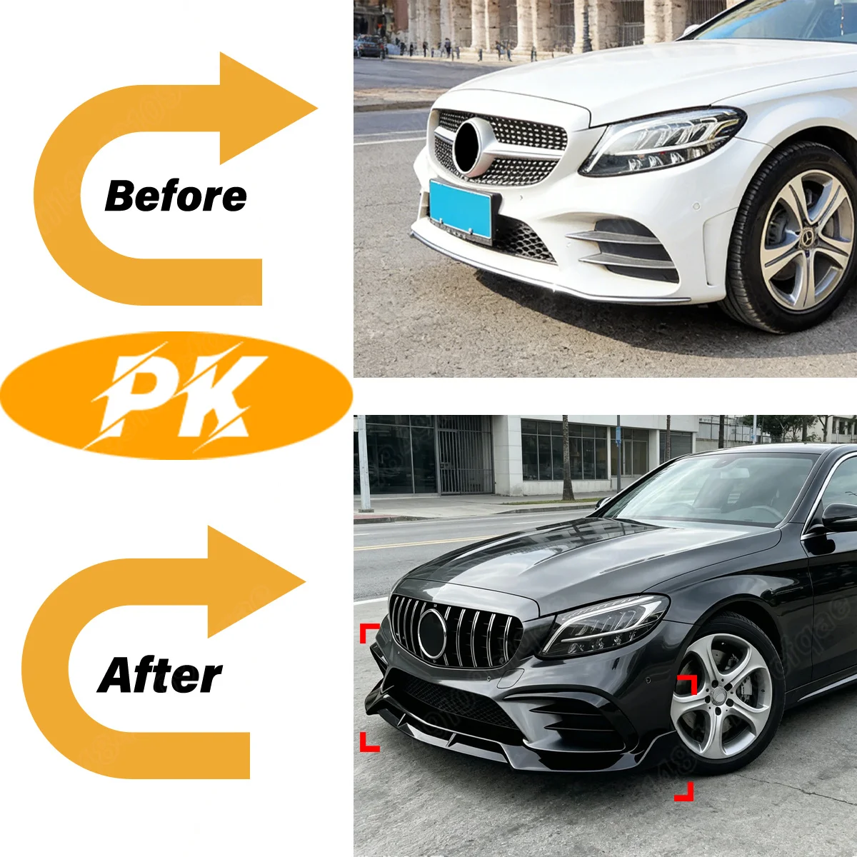 메르세데스-벤츠 W205 C180 C200 C300 2014 2015 2016 2017 2018 자동차 프론트 범퍼 립 카 프론트 턱 스포일러 바디 키트