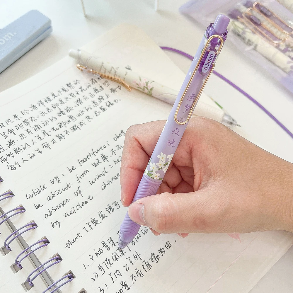 4 Pcs/Set Cute Daisy Flower Gel Pen Quick-Drying Retractable 0.5mm Black Ink Pens Writing Stationery Student School Office