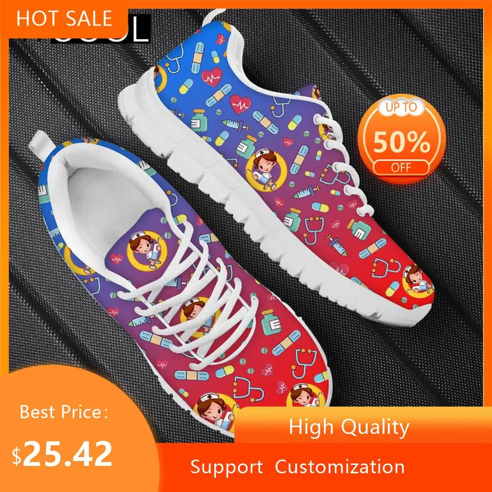 

HYCOOL Brand Design Cute Nurse Design Shoes Women Sport Shoes Lightweight Outdoor Footwear Nursing Flats Shoe Lace Up Sneakers