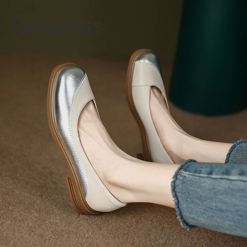

2023 Fashion New Sexy Genuine Leather Flats Silver Pumps Square Toe Female Slip On Round Toe Mixed Colors Loafers Big Size 40