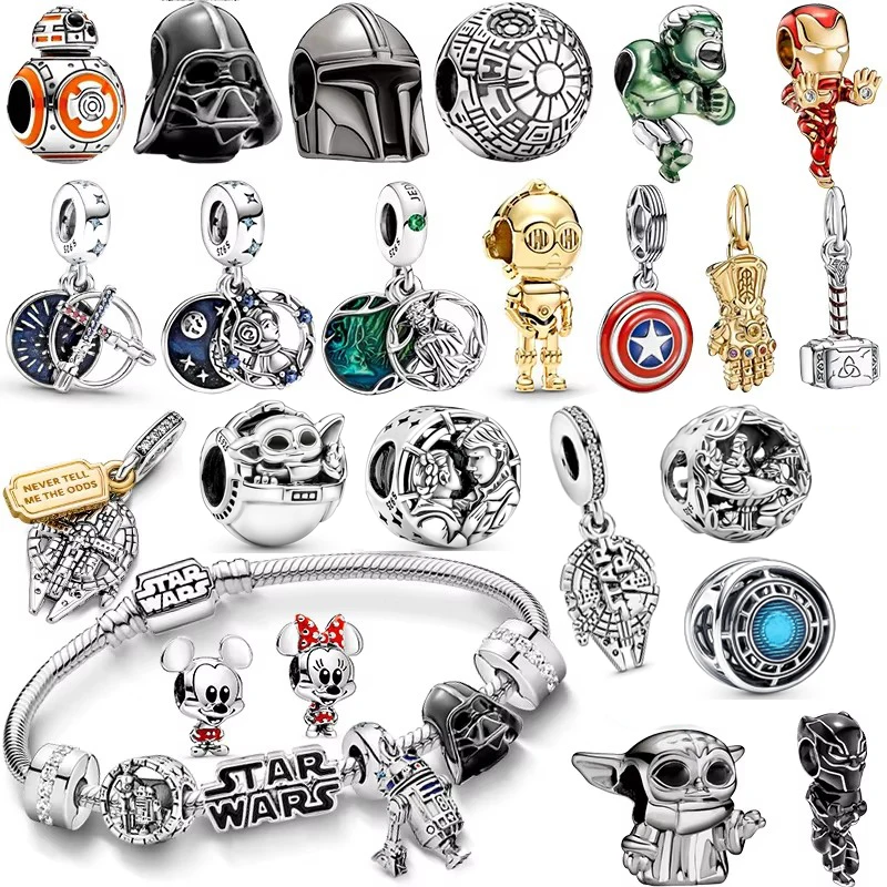MINISO DISNEY 925 Sterling Silver Marvel Hero Star Wars Rescuers Pendant Charm Fit Original Brand DIY Jewelry Gift charm jewelry