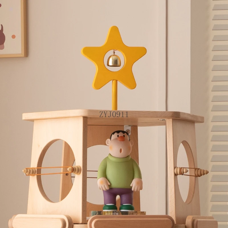 Children's rotating bookshelf 360-degree bookcase Solid wood picture book floor storage display cabinet