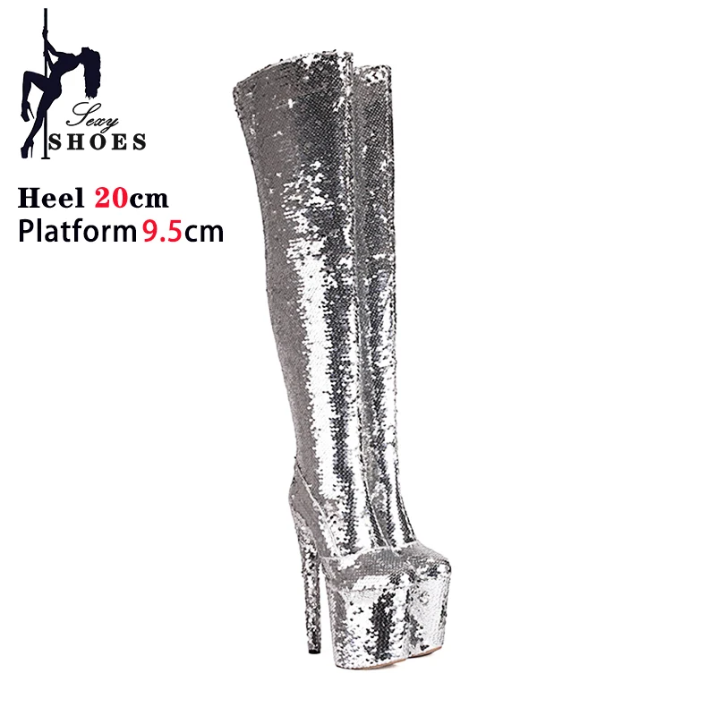 Sexy Long Boots Women Over The Knee Thick Platform High Heels Gold Luxury Design Dance Shoes Stiletto Thigh High Boots Plus Size