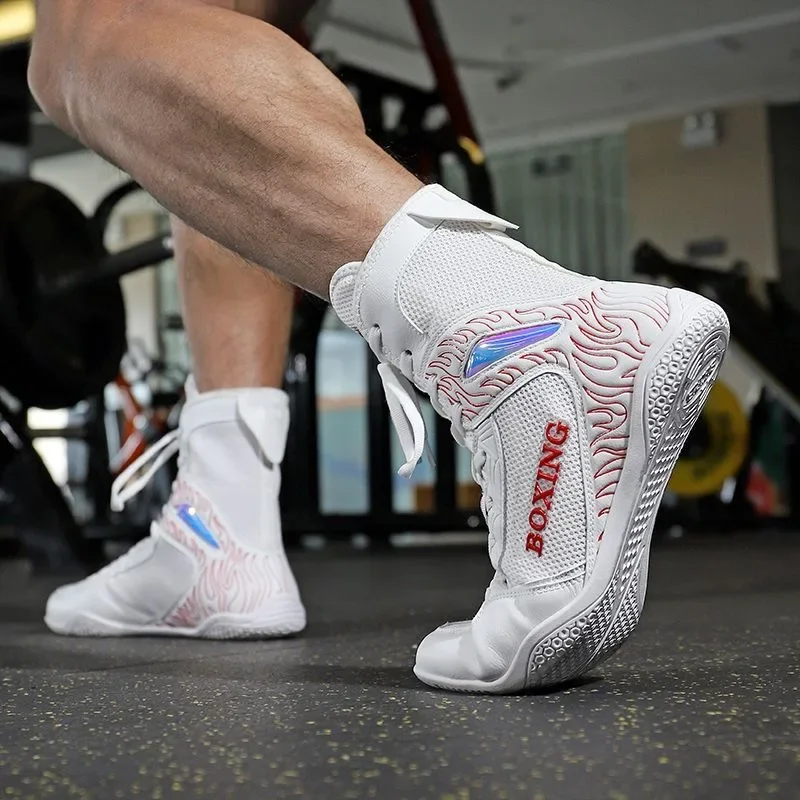 Professional High-Top Boxing Shoes for Competition & Training-Indoor Fitness Kickboxing MMA Muay Thai Martial Arts boots
