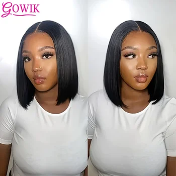 5x5 Glueless Bob Wig Human Hair Lace Front Wigs Human Hair Pre Plucked 220% Density Short Straight Wigs Natural Color for Women