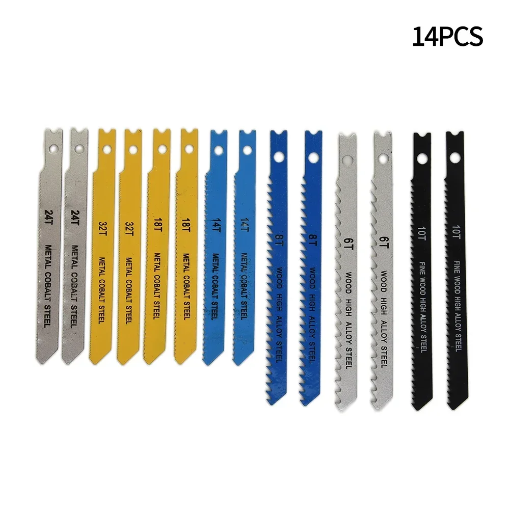 Jig Saw Blades Reciprocating Saw Blades Circular Saw Blade Hacksaw Blade Scroll Saw Blades 14pcs Jigsaw Blades Set For Black Decker Cutting Machine Accessories Plastic Metal Woodworking Jagged Tools High Alloy Steel