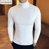 Casual Men Winter High Solid Color Sweater Turtleneck Brand Mens White Sweaters Slim Knitted Fit Pullover Twist Striped Knitwear 1