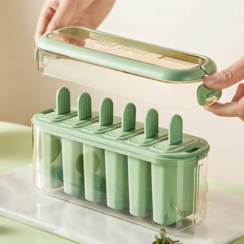 Ice Cream Molds 6-Cavity Plastic Ice Pop Ice Cream Maker Mould Set Food Grade Homemade Creative Cake Mold with Plastic Sticks & Lid for Kids