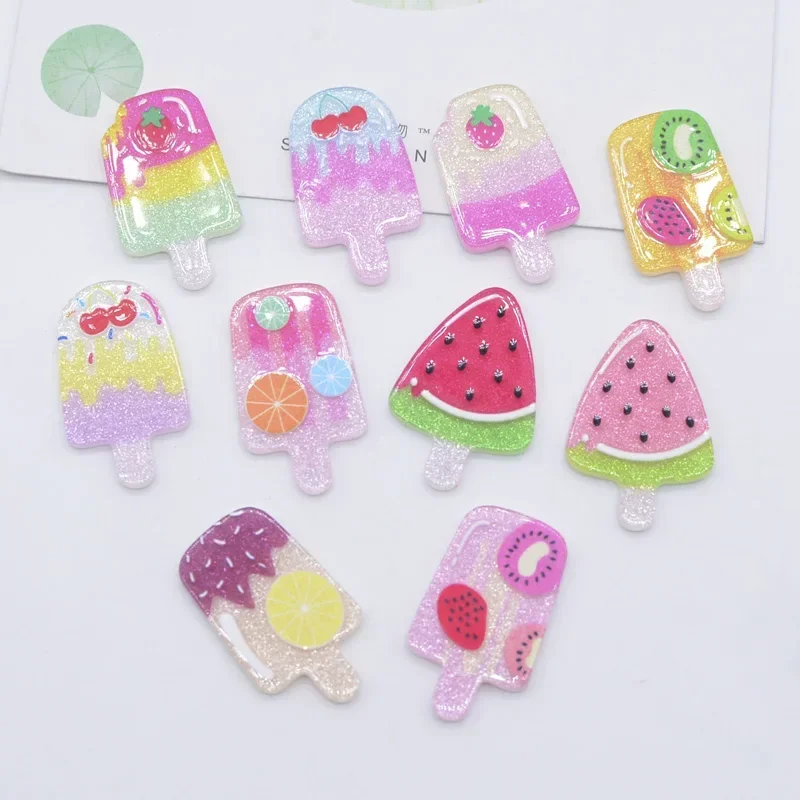 50Pcs 15*25mm Sweet Ice Cream Resin Furit Cake Print Acrylic Sheet Pattern DIY Jewelry Making Ornament Accessories