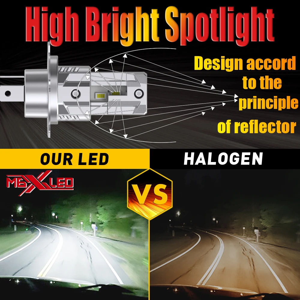 2개 H4 HB2 9003 P43t LED 헤드라이트 캔버스 오류 없음 강력한 자동차 터보 다이오드 전구 화이트 모토 안개등 12v DC 어댑터 불필요