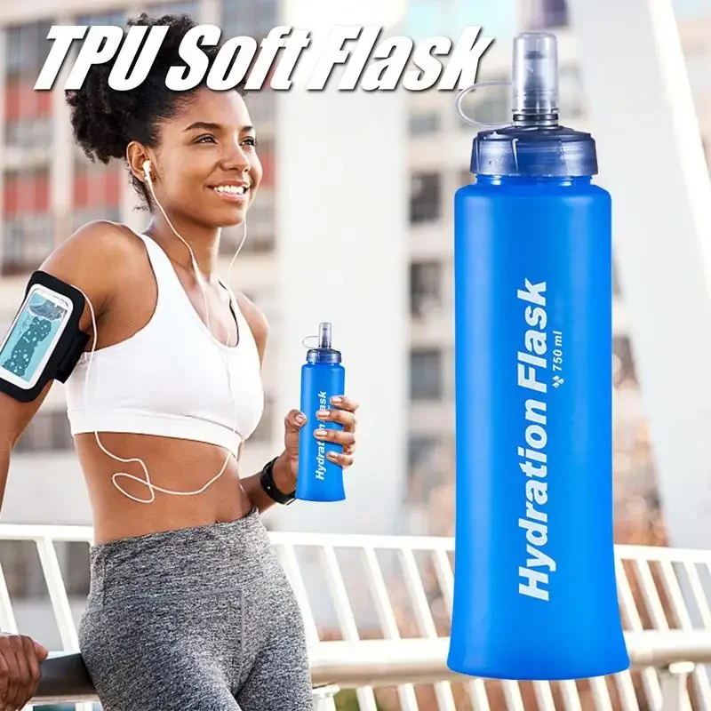Soft Flask Folding Collapsible Water Bottle 500ml 750ml for Traveling Sport Running