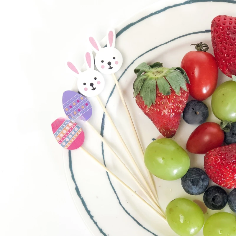 Easter Skewer Cartoon Bunny Egg Salad Stick Disposable Food Bamboo Toothpick 50/100Pcs