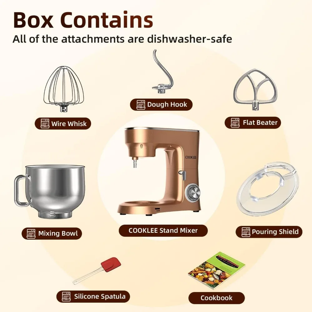 Stand Mixer, 9.5 Qt. 660W 10-Speed Electric Kitchen Mixer with Dishwasher-Safe Dough Hooks, Flat Beaters 6