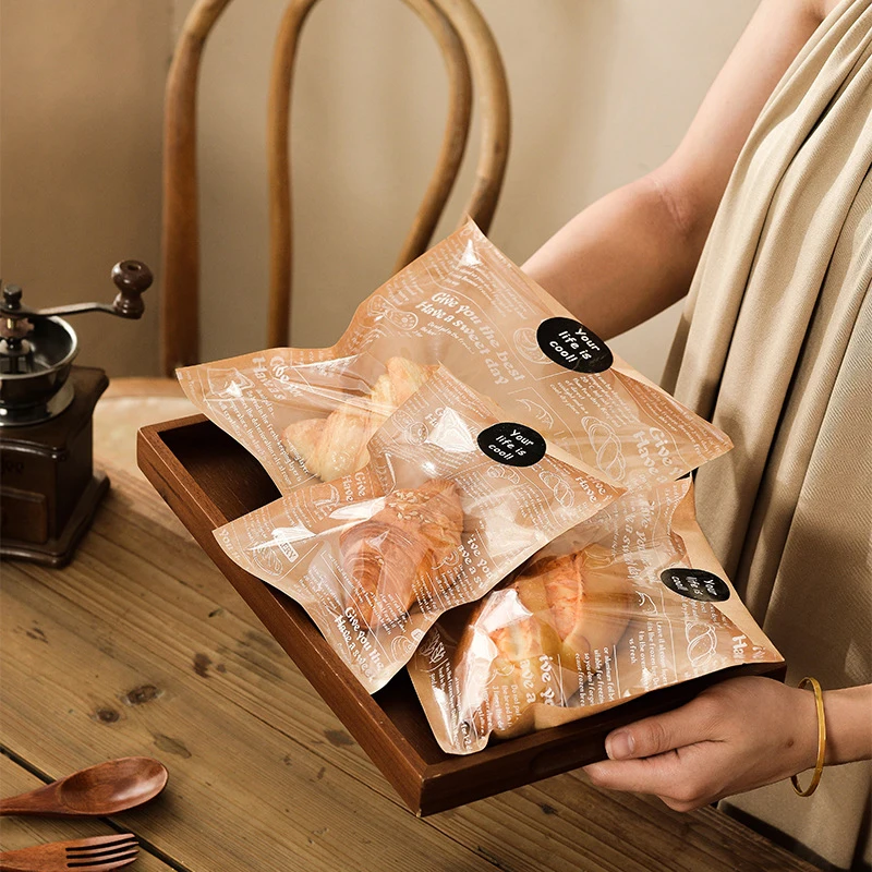 50pcs Kraft Paper With Window Bread Packaging Bags Oil-proof Breakfast Cookie Breat Supplies Party Food Toast Clear Celebrate