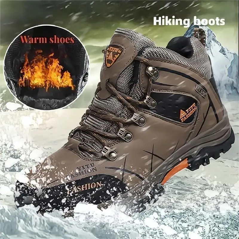 Men's Sneakers Mountaineering Boots Waterproof Leather Hiking Boots Warm Winter shoes for men Snow Boots Outdoor trekking shoes