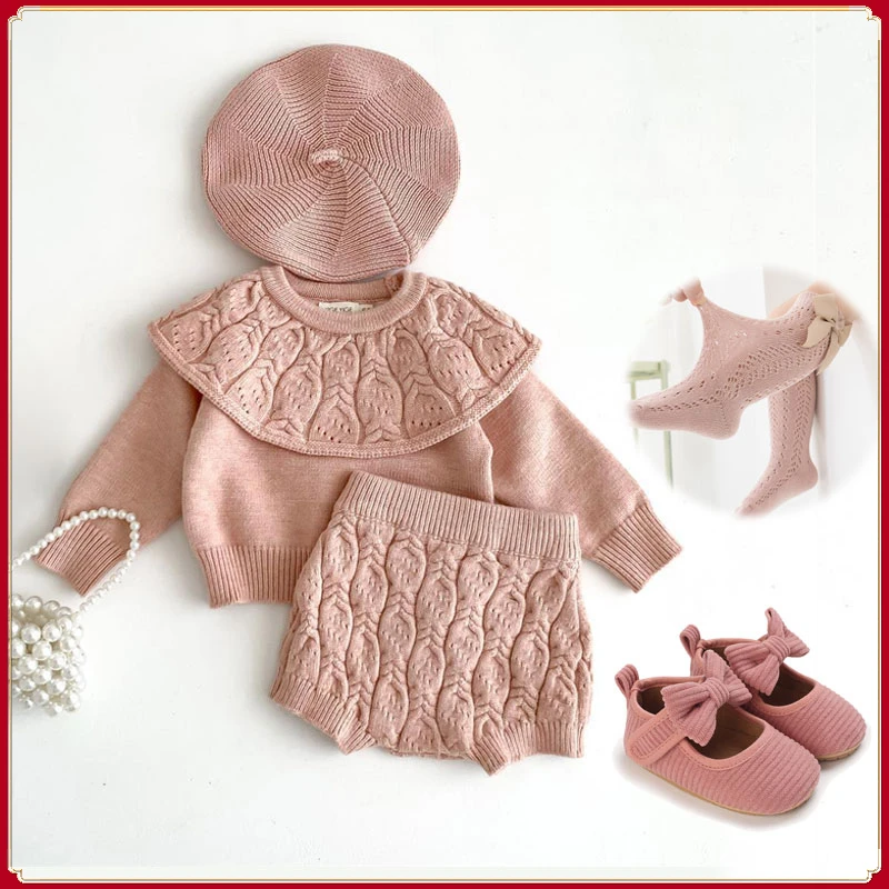 

Autumn Newborn Sweaters Baby Knit Wear Toddler Knitting Pullovers Tops Lotus Floral Collar Baby Girl Sweaters Casual Clothing