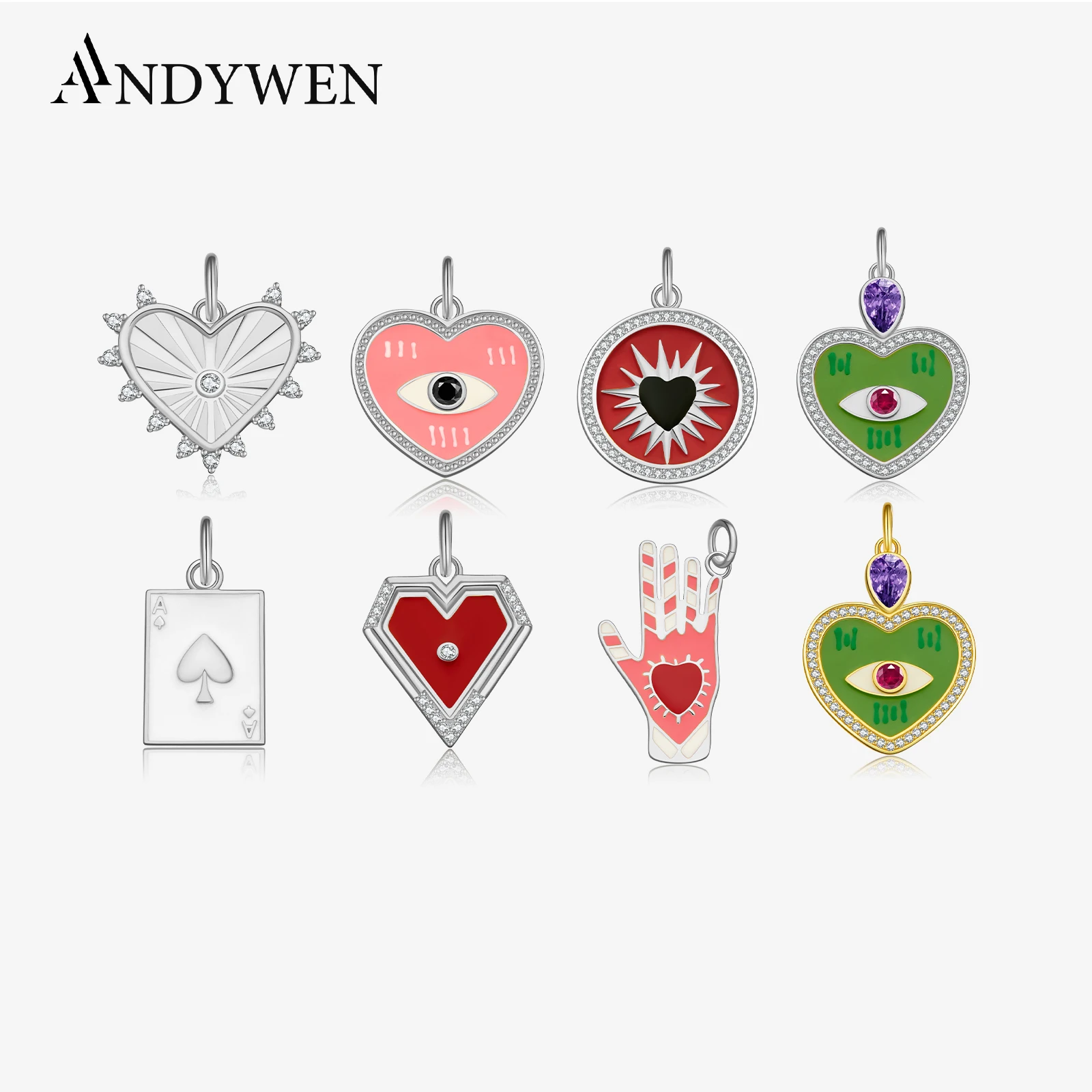925 Sterling Silver Gold Red Heart Round Pendant Fine Jewelry Gift Colorful Spring Enamel Rainbow Rock Punk Wedding pendant necklace silver pendant