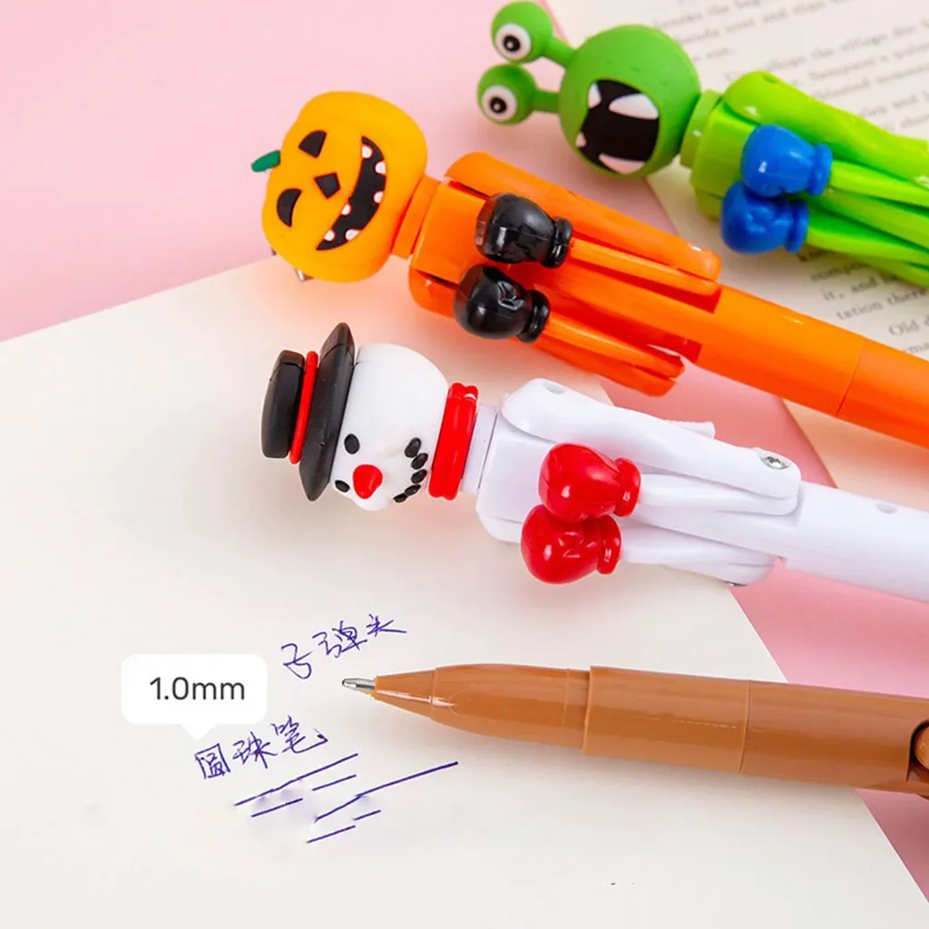 Creative Boxing Ballpoint Pen Funny Pumpkin Monster Santa Cluas Snowman Pen Trick or Treat Happy Halloween Decor Merry Christmas