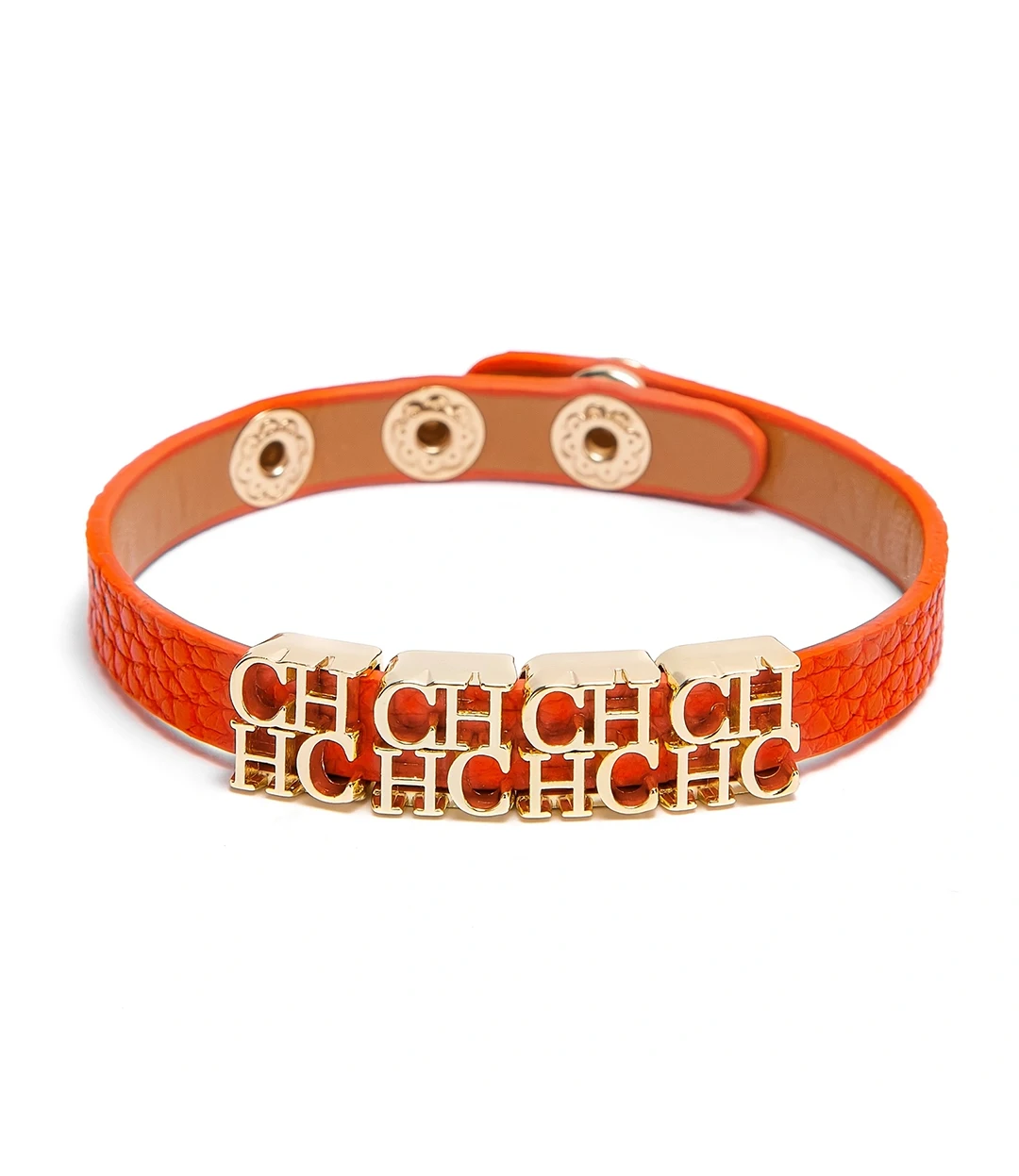 CH Modisches Lederarmband mit Gold-Metall-Buchstabenanhängern Verstellbarer Druckknopf-Verschluss Trendiges Accessoire für Damen – Detail 1
