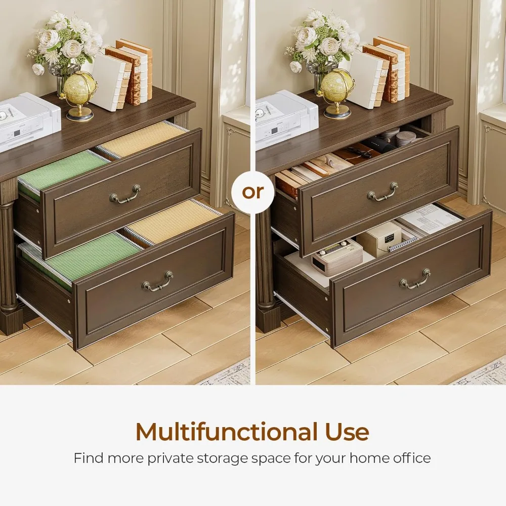 2 drawer file cabinet, farmhouse filing cabinet for letter/legal size, wooden extended desktop, wood lateral file cabinets with