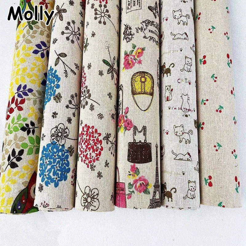 Cotton Fabric 50x148cm Self Adhesive Printed Cotton Linen Fabric for Handicraft Renovation DIY Gift Packaging Home Renovation Decorative Cloth