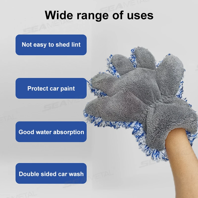 SEAMETAL Five Fingers Car Wash Glove Double Sided Plush Coral Mitt Thick Cleaning Gloves Soft Anti-scratch for Car Wax Detailing car cleaning gloves