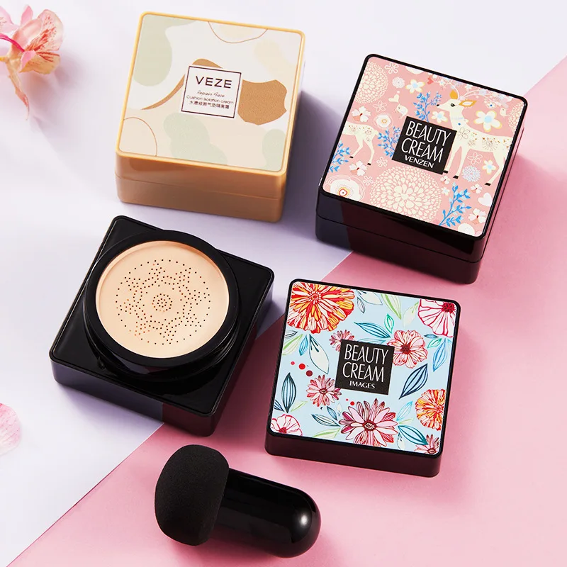 BB Air Cushion CC Cream Foundation Concealer Mushroom Head Whitening Waterproof Brighten Face Base Tone Korean